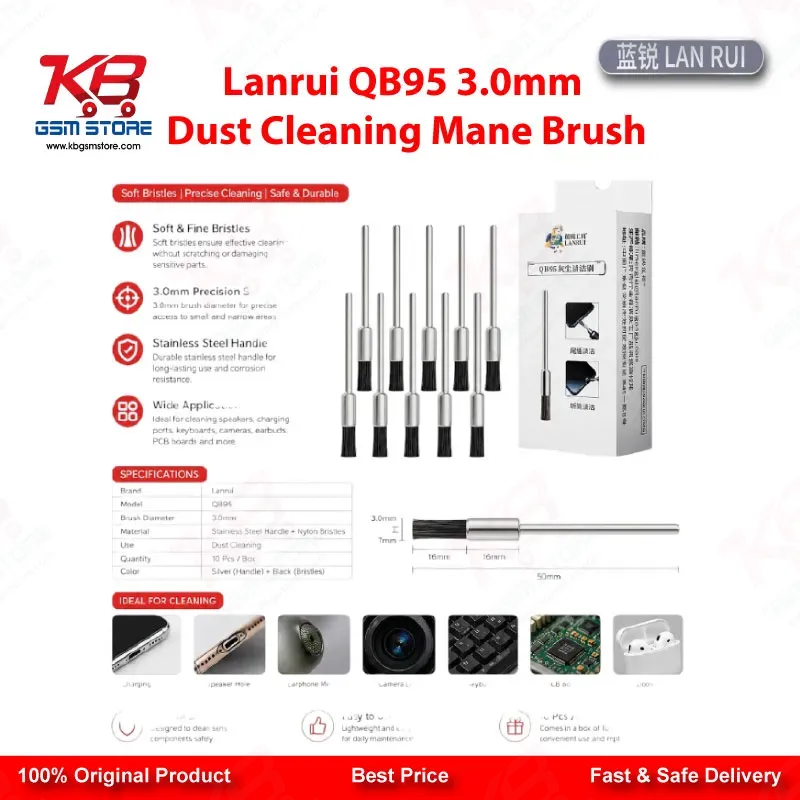 Lanrui QB95 3.0mm Dust Cleaning Mane Brush for Mobile PCB and IC Pad Cleaning