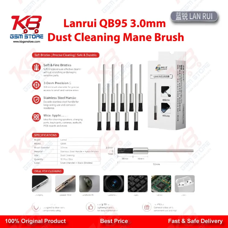 Lanrui QB95 3.0mm Dust Cleaning Mane Brush for Mobile PCB and IC Pad Cleaning