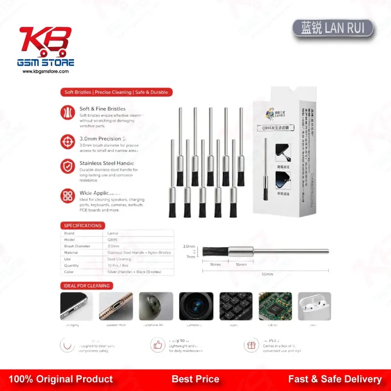 Lanrui QB95 3.0mm Dust Cleaning Mane Brush for Mobile PCB and IC Pad Cleaning