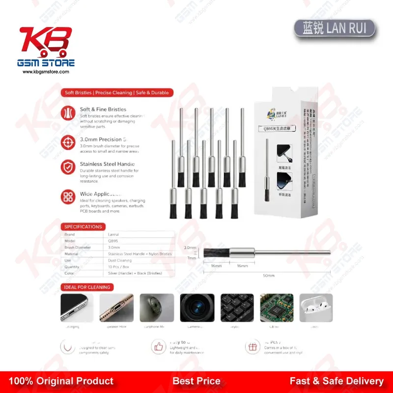 Lanrui QB95 3.0mm Dust Cleaning Mane Brush for Mobile PCB and IC Pad Cleaning