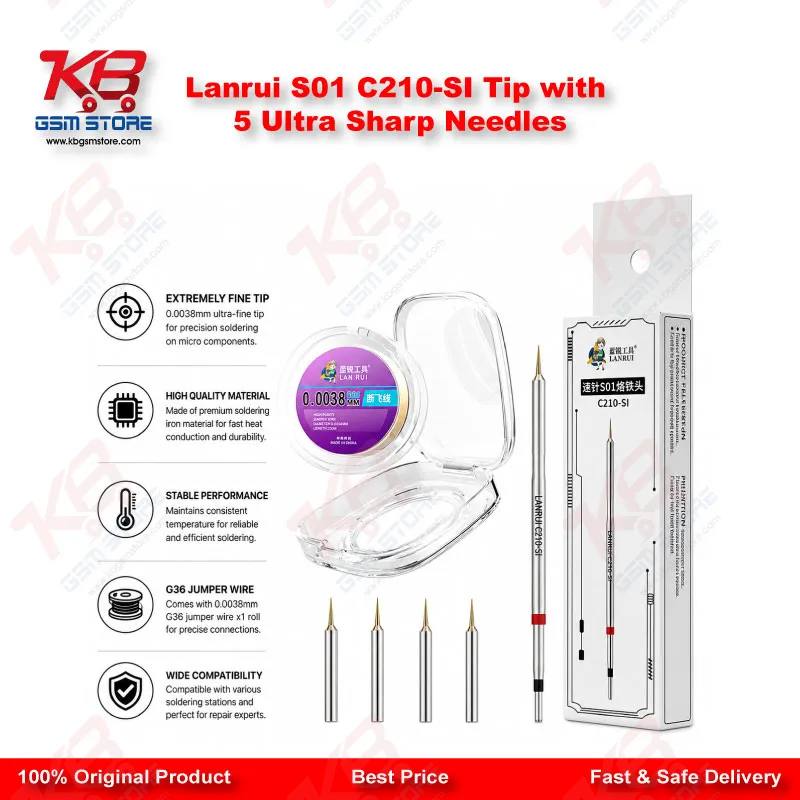 Lanrui S01 C210-SI Precision Soldering Iron Tip with 5 Ultra Sharp Needles