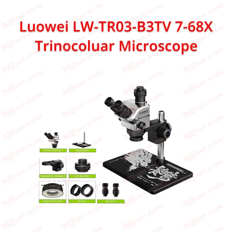 Luowei LW-TR03-B3TV 7-68X Trinocoluar Microscope