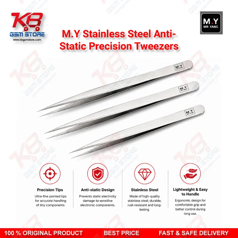 M.Y Stainless Steel Anti-Static Precision Tweezers – ESD Safe Repair Tool for Mobile IC & PCB Work