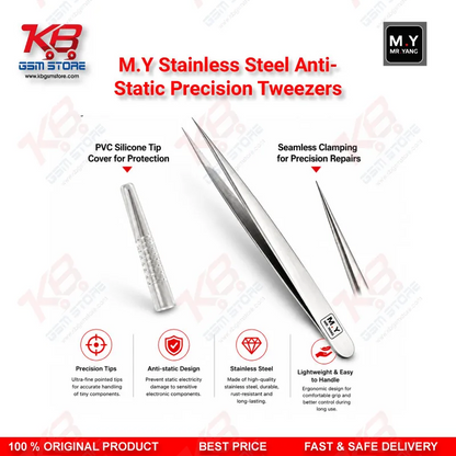 M.Y Stainless Steel Anti-Static Precision Tweezers – ESD Safe Repair Tool for Mobile IC & PCB Work