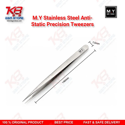 M.Y Stainless Steel Anti-Static Precision Tweezers – ESD Safe Repair Tool for Mobile IC & PCB Work