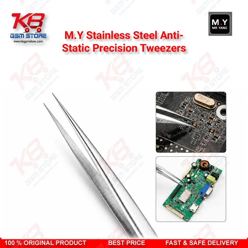 M.Y Stainless Steel Anti-Static Precision Tweezers – ESD Safe Repair Tool for Mobile IC & PCB Work