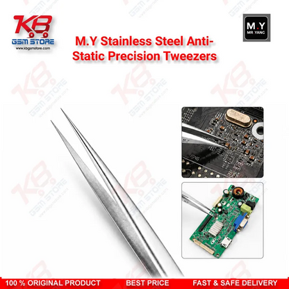 M.Y Stainless Steel Anti-Static Precision Tweezers – ESD Safe Repair Tool for Mobile IC & PCB Work