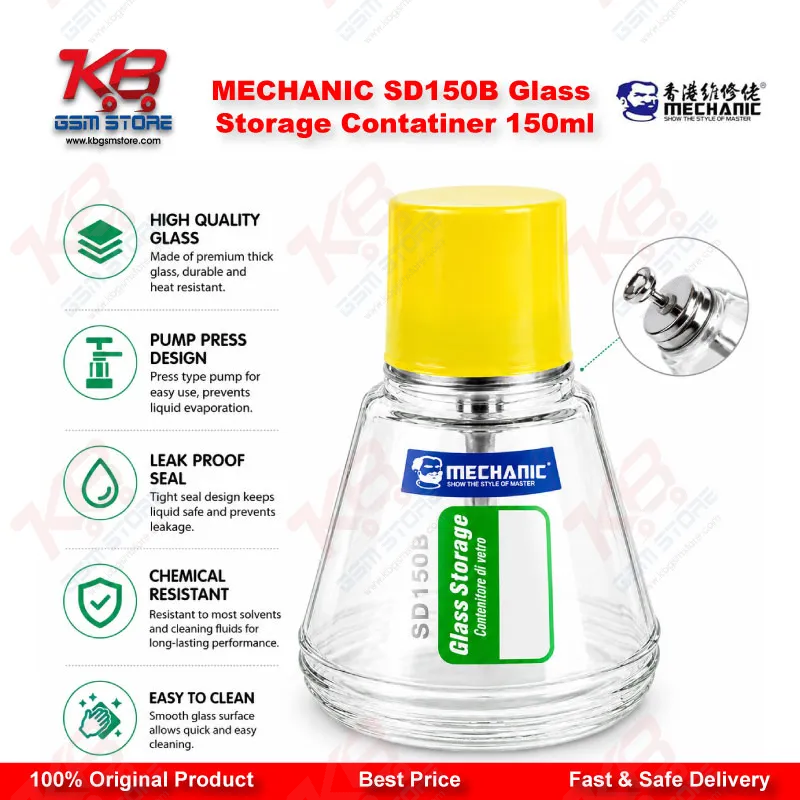 MECHANIC SD150B Glass Storage Container 150ml – Anti-Corrosion Alcohol Dispenser Bottle