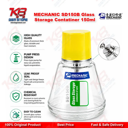 MECHANIC SD150B Glass Storage Container 150ml – Anti-Corrosion Alcohol Dispenser Bottle