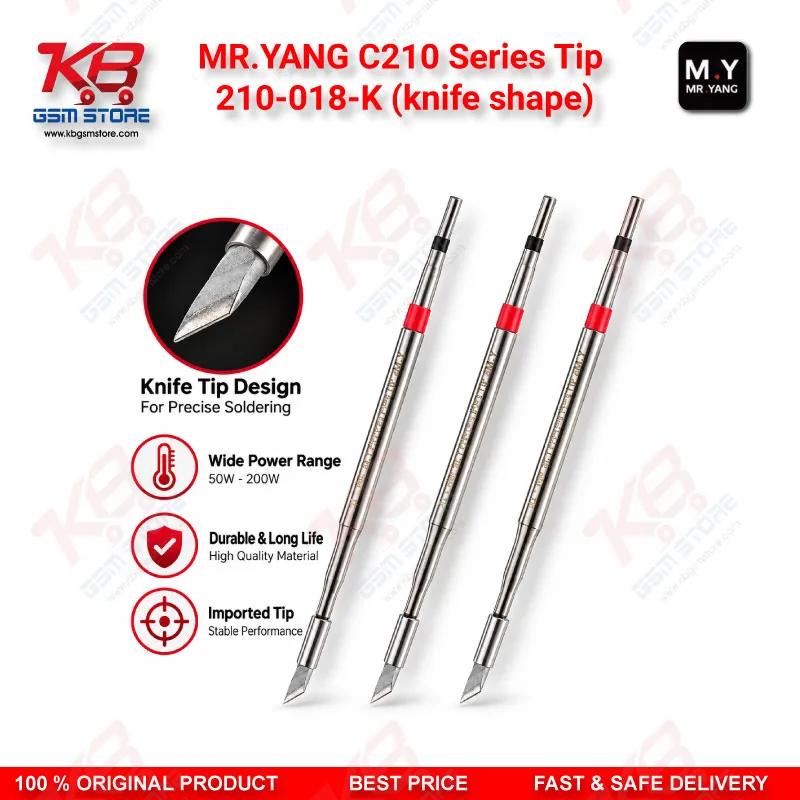 MR.YANG C210 Series Tip 210-018-K (knife shape) Soldering Iron Cartridge Tip for T210 and T26 Handles