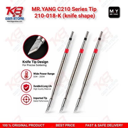 MR.YANG C210 Series Tip 210-018-K (knife shape) Soldering Iron Cartridge Tip for T210 and T26 Handles