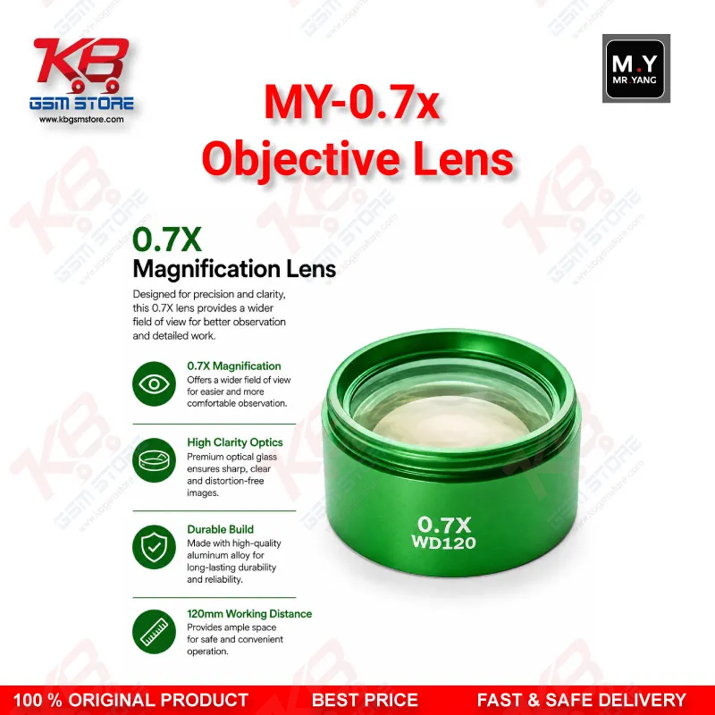 MY-0.7X Auxiliary Objective Lens – 48mm Barlow Lens for Trinocular Stereo Microscope