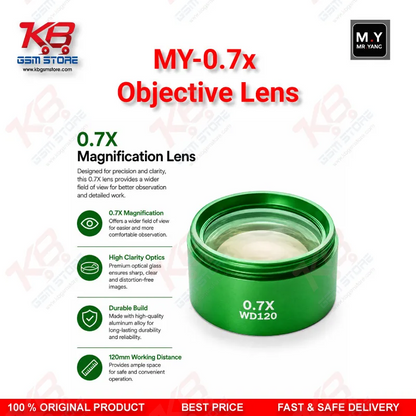MY-0.7X Auxiliary Objective Lens – 48mm Barlow Lens for Trinocular Stereo Microscope
