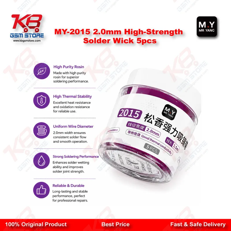 MY-2015 2.0mm Solder Wick – 5 Pack Desoldering Braid for PCB Repair