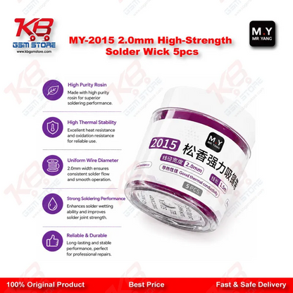 MY-2015 2.0mm Solder Wick – 5 Pack Desoldering Braid for PCB Repair