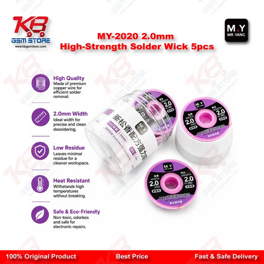 MY-2020 2.0mm High-Strength Solder Wick (5 Pcs Pack) – Desoldering Braid for Mobile PCB Repair