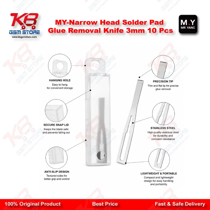 YCS M.Y Narrow Head Solder Pad Glue Removal Knife 3mm – 10 Pcs Set for CPU IC Repair