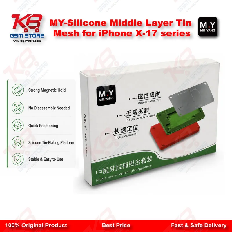 Silicone Middle Layer Tin Mesh Reballing Stencil for iPhone X to 17 Series