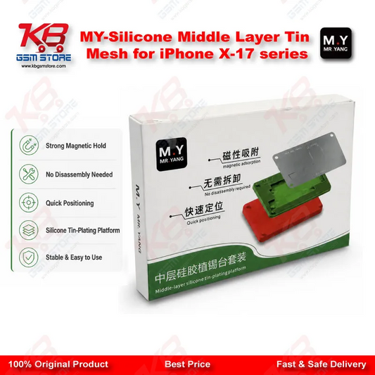 M.Y-Silicone Middle Layer Tin Mesh Reballing Stencil for iPhone X to 17 Series