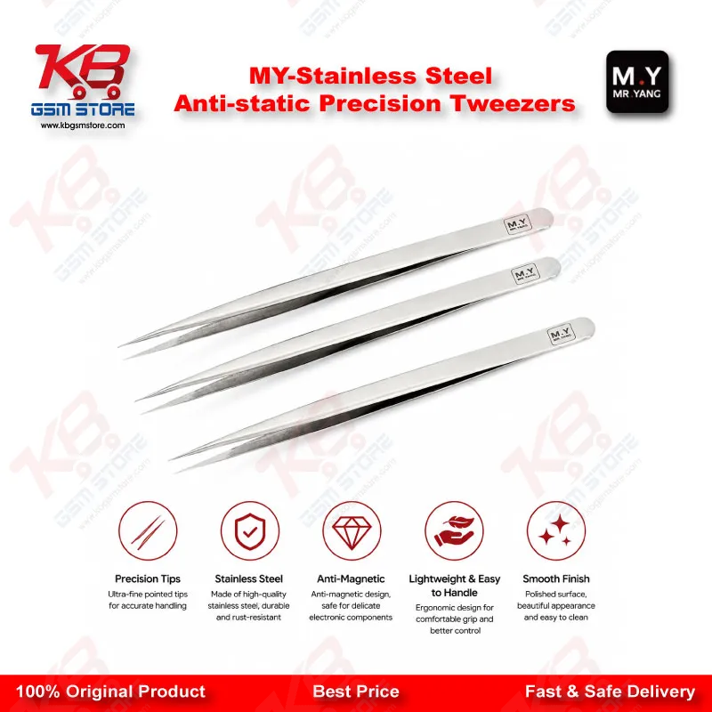 Stainless Steel Anti-Static Precision Tweezers – ESD Safe Repair Tool for Mobile IC & PCB Work