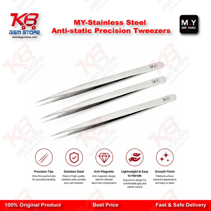 Stainless Steel Anti-Static Precision Tweezers – ESD Safe Repair Tool for Mobile IC & PCB Work