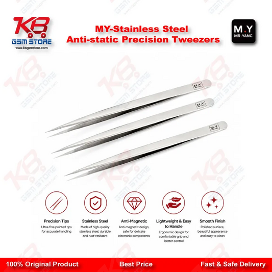 Stainless Steel Anti-Static Precision Tweezers – ESD Safe Repair Tool for Mobile IC & PCB Work