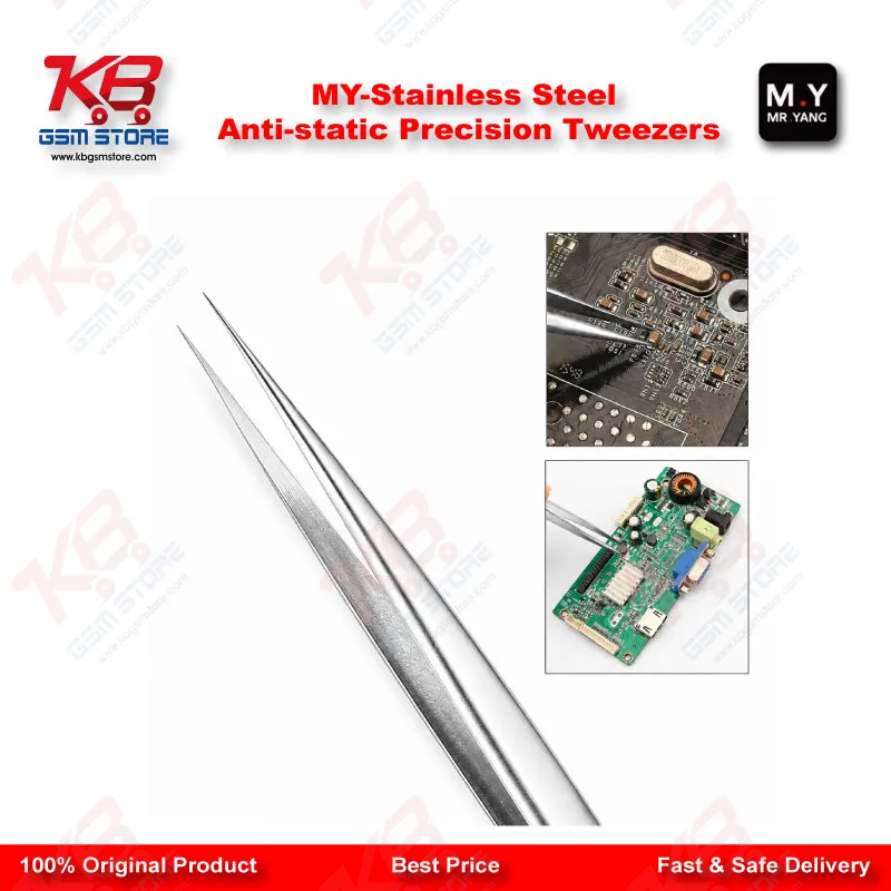 Stainless Steel Anti-Static Precision Tweezers – ESD Safe Repair Tool for Mobile IC & PCB Work