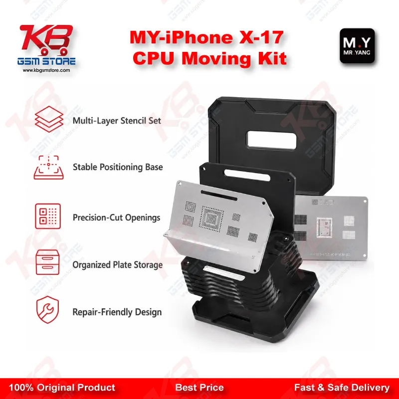 MR.YANG M.Y CPU Moving Kit for iPhone X-17 Series – A11 to A19 Pro Reballing Stencil Set