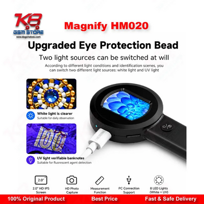 Magnify HM020 Handheld Digital Microscope 100X Magnification 2-Inch IPS Screen with LED Light