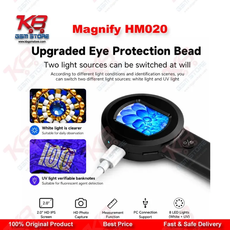 Magnify HM020 Handheld Digital Microscope 100X Magnification 2-Inch IPS Screen with LED Light
