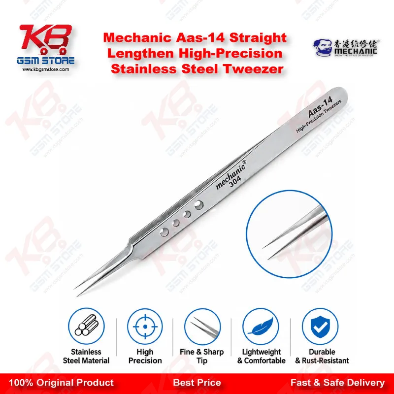 Mechanic Aas-14 Straight Lengthen High-Precision Stainless Steel Tweezer