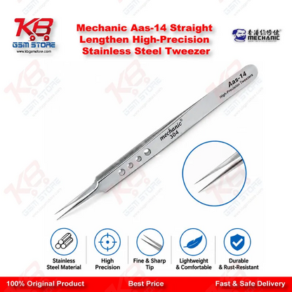Mechanic Aas-14 Straight Lengthen High-Precision Stainless Steel Tweezer