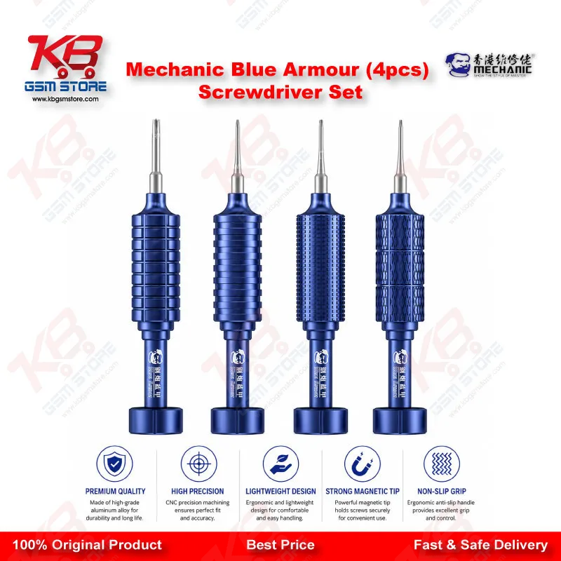 Product Title: Mechanic Blue Armor 4-in-1 Magnetic Precision Screwdriver Set for iPhone & Mobile Repair