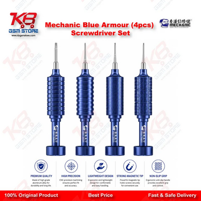 Product Title: Mechanic Blue Armor 4-in-1 Magnetic Precision Screwdriver Set for iPhone & Mobile Repair