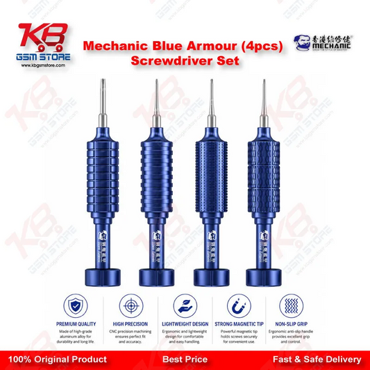 Product Title: Mechanic Blue Armor 4-in-1 Magnetic Precision Screwdriver Set for iPhone & Mobile Repair