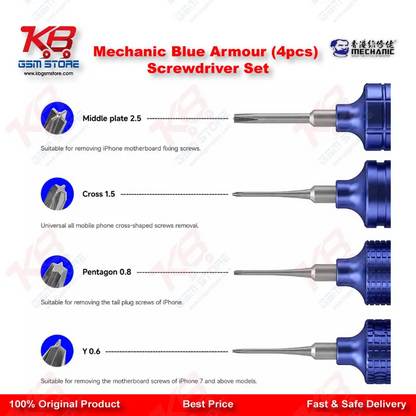 Product Title: Mechanic Blue Armor 4-in-1 Magnetic Precision Screwdriver Set for iPhone & Mobile Repair