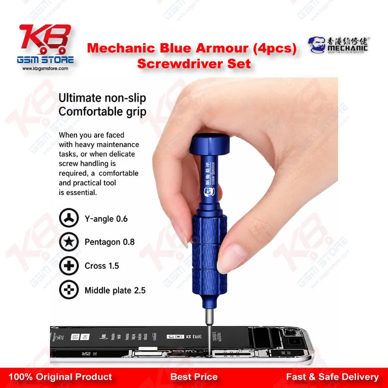 Product Title: Mechanic Blue Armor 4-in-1 Magnetic Precision Screwdriver Set for iPhone & Mobile Repair