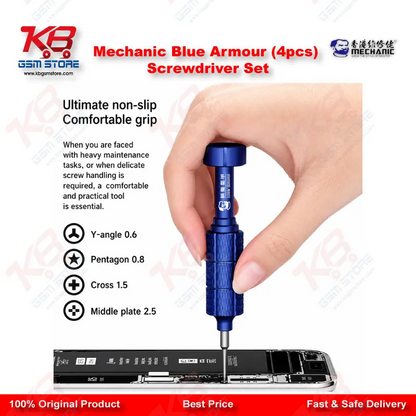 Product Title: Mechanic Blue Armor 4-in-1 Magnetic Precision Screwdriver Set for iPhone & Mobile Repair