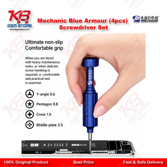 Product Title: Mechanic Blue Armor 4-in-1 Magnetic Precision Screwdriver Set for iPhone & Mobile Repair