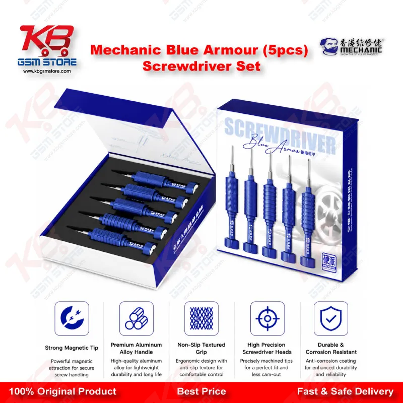 Product Title: Mechanic Blue Armor 5Pcs Magnetic Precision Screwdriver Set – Mobile Repair Tool Kit