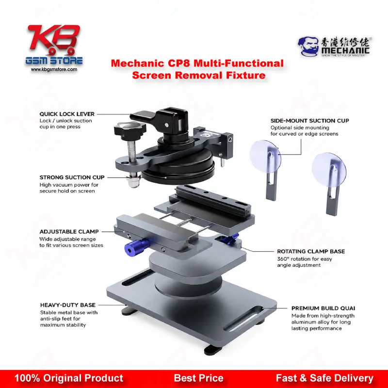 Mechanic CP8 Multi-Functional Screen Removal Fixture with Side-Hanging Suction Cup for Mobile Phone LCD & Back Cover Separation