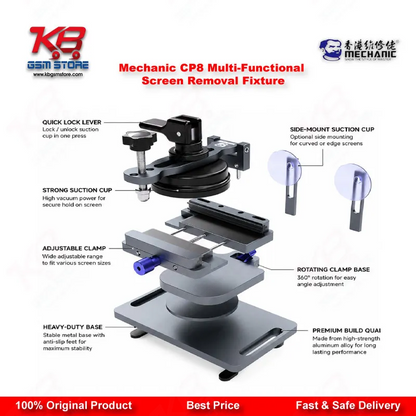 Mechanic CP8 Multi-Functional Screen Removal Fixture with Side-Hanging Suction Cup for Mobile Phone LCD & Back Cover Separation