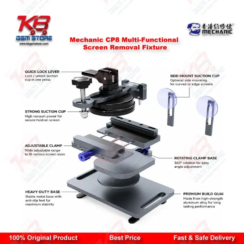 Mechanic CP8 Multi-Functional Screen Removal Fixture with Side-Hanging Suction Cup for Mobile Phone LCD & Back Cover Separation