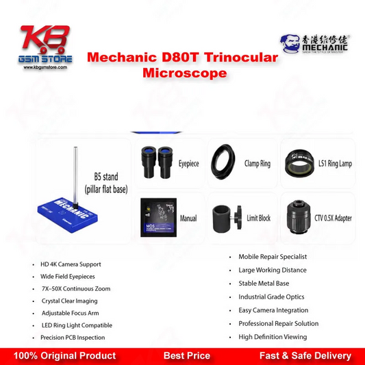 Mechanic D80T 8X-80X Trinocular Stereo Microscope for Mobile Phone PCB BGA IC Micro-Soldering Repair