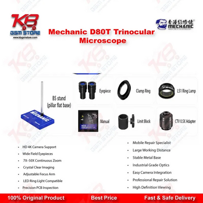 Mechanic D80T 8X-80X Trinocular Stereo Microscope for Mobile Phone PCB BGA IC Micro-Soldering Repair