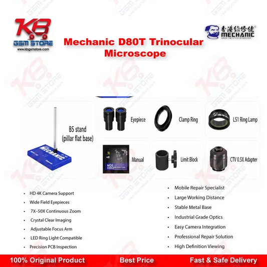Mechanic D80T 8X-80X Trinocular Stereo Microscope for Mobile Phone PCB BGA IC Micro-Soldering Repair