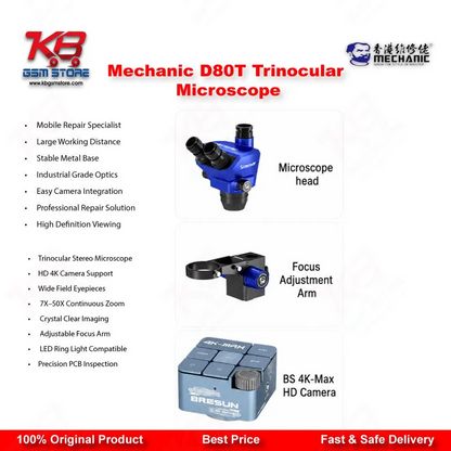 Mechanic D80T 8X-80X Trinocular Stereo Microscope for Mobile Phone PCB BGA IC Micro-Soldering Repair