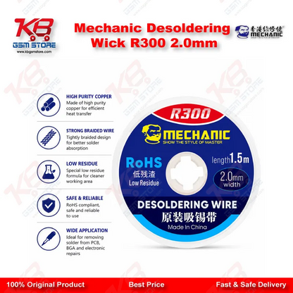Mechanic R300 Desoldering Wick 2.0mm — Copper Solder Wick for PCB & BGA Repair