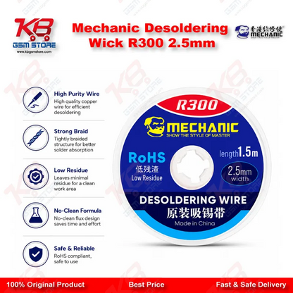 Mechanic R300 Desoldering Wick 2.5mm – Copper Solder Wick Braid for PCB & BGA Repair