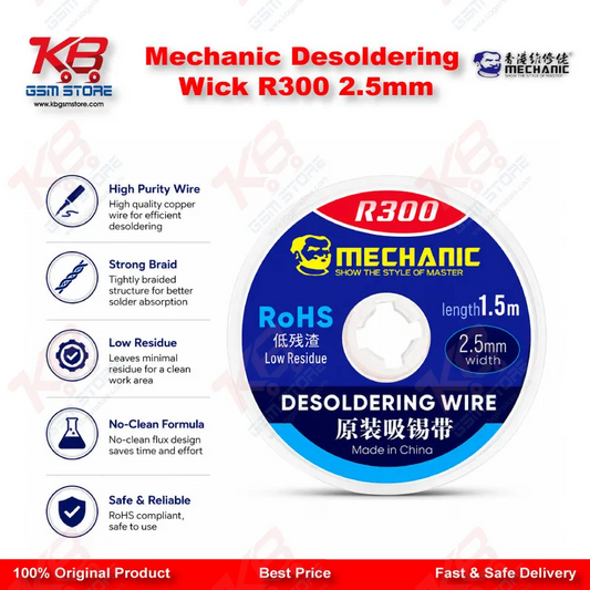 Mechanic R300 Desoldering Wick 2.5mm – Copper Solder Wick Braid for PCB & BGA Repair